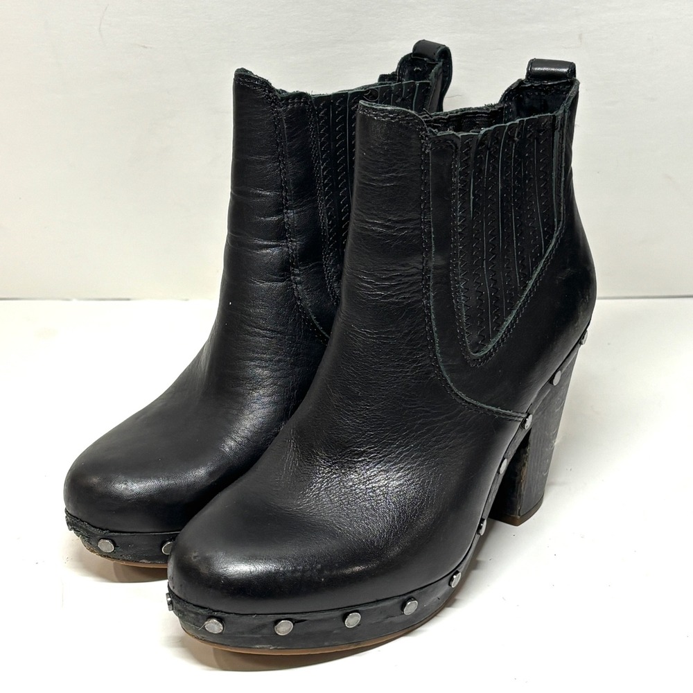 UGG‎ Leather Clog Boots Womens Size 7 Black Studded Platform Ankle 1005755 Boho